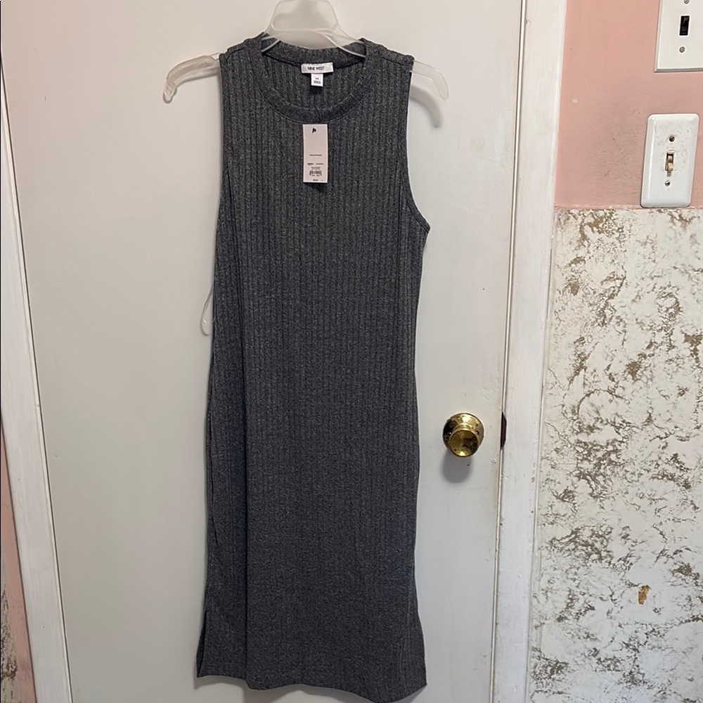 H&M Ribbed Gray Sleeveless Midi Dress